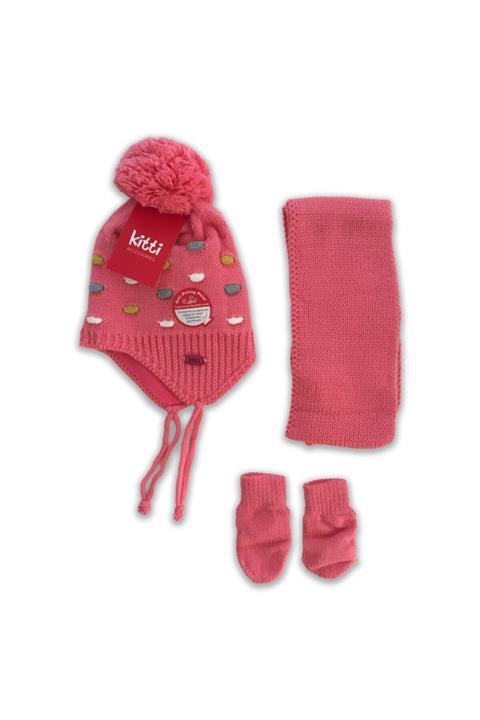 Kitti 0-18 Ay 3 Lü Kız Atkı Bere Eldiven K2900-03 Pembe