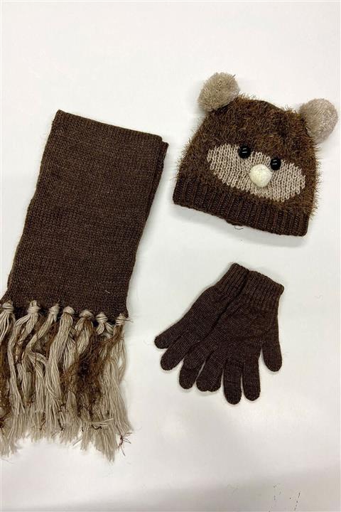 Deafox Peluş Detaylı 3-4 Yaş Atkı Bere Eldiven Seti