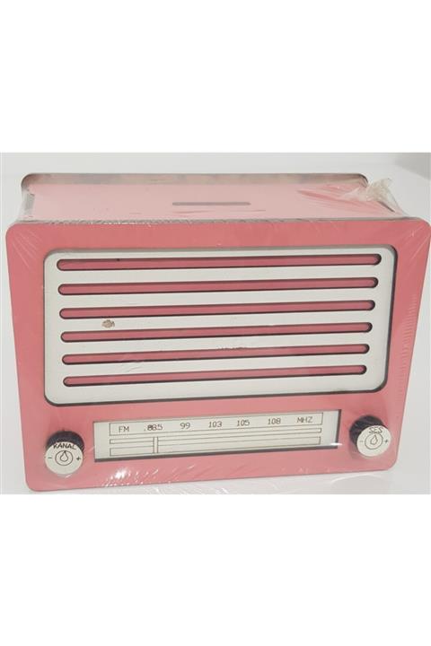 HibanaMorza Ahsap Askılı Nostalji Radyo Gorunumlu Kumbara Pembe Renk