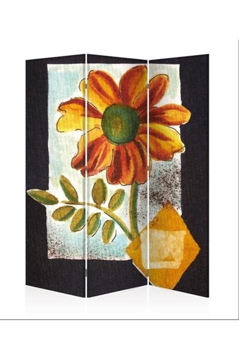 DECOBRITISH Sıadeko Ayçiçeği 3 Kanat Çift Taraflı Kanvas Paravan 123x182 cm