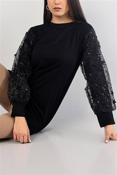lovebox Kadın Siyah Kolu Işlemeli Iki Ip Tunik 84182