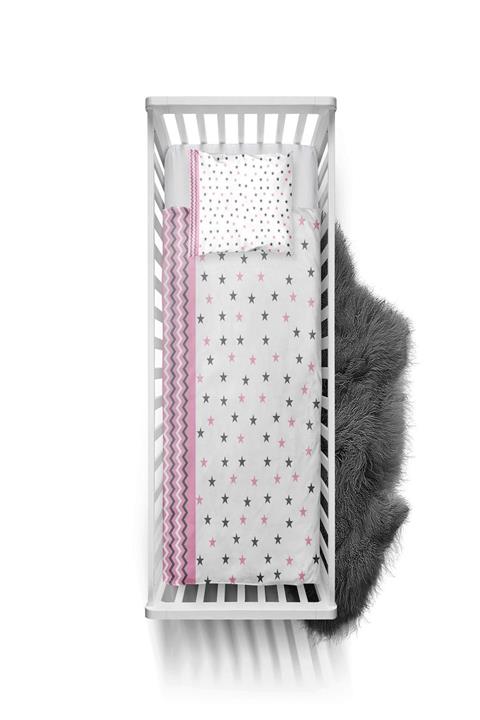 CİCİ TASARIM ÜRÜNLERİ Pembe Gri Yıldızlar Çocuk Bebek Odası Nevresim Takımı + Yastık Kılıfı