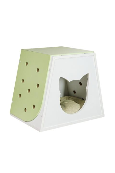 odunconcept Komodin Kedi Evi Beyaz - Polka Green