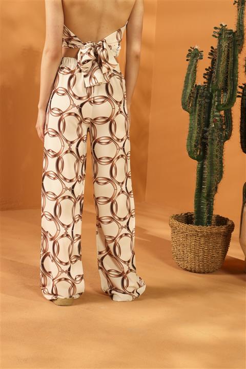 ELAF BEACHWEAR Kadın Bej Royal Pareo Pantolon