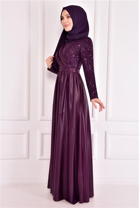 ModaMerve Pul Detay Abiye Mürdüm Asm12391