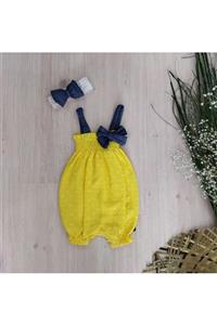 Babykokko Pamuklu Kız Bebek Taçlı Benekli Kurdele Detaylı Salopet Tulum