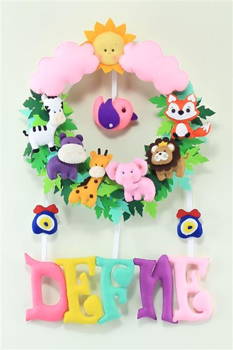 Renkli Hayallerim Defne İsimli Safari Kız Bebek Odası Kapı Süsü