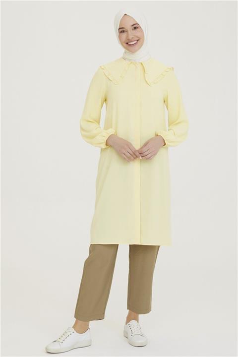Armine Geniş Yaka Uçları Fırfırlı Tunik 21y4393 Sarı