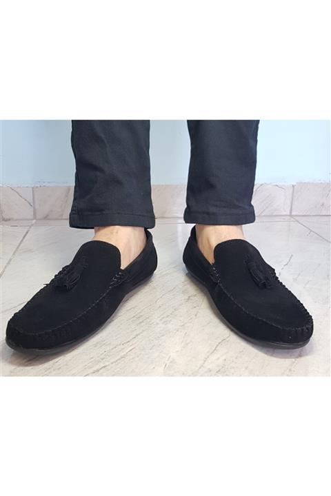 FASHION Modası Püsküllü Erkek Siyah Babet Ayakkabı