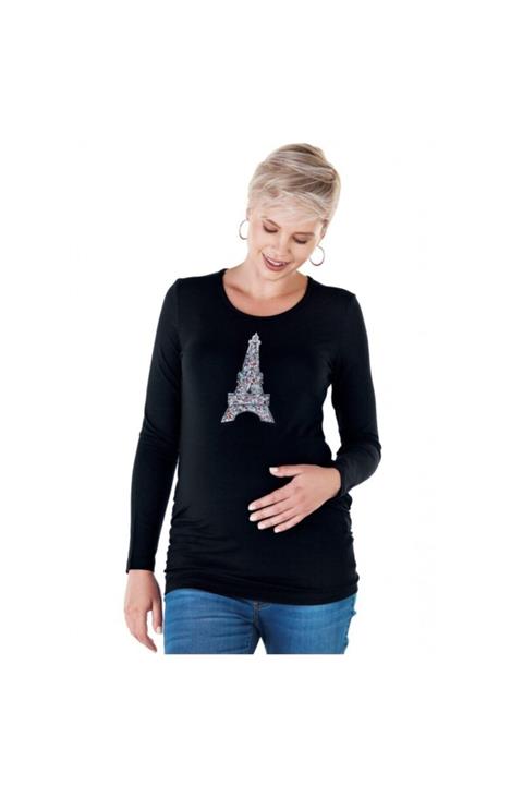 Ebru Hamile Kadın Siyah Taşlı Hamile T-Shirt