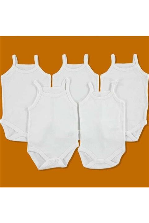 ESES BEBE Bebek Basic Ribana Bisiklet Yaka 5li Ip Askılı Body - Beyaz