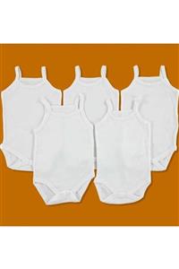 ESES BEBE Bebek Basic Ribana Bisiklet Yaka 5li Ip Askılı Body - Beyaz