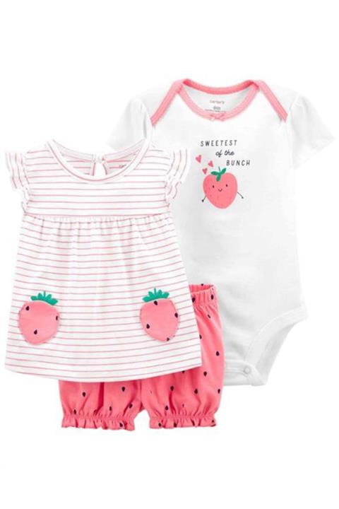Carter's Kız Bebek 3'lü Çilek Desenli Şort,tişört Ve Body Set