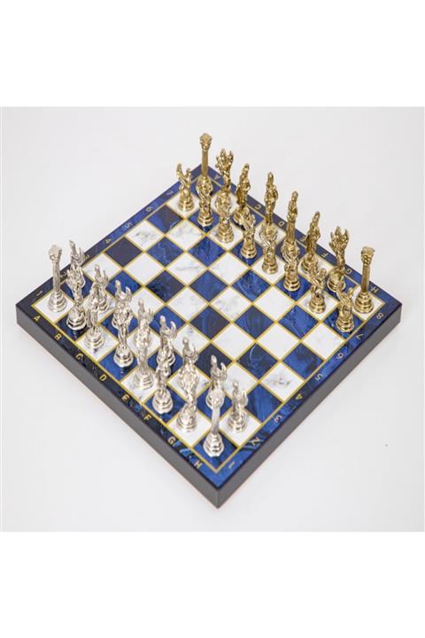 CİMCİME OYUNCAK Mavi Mermer Desenli Tahta Satranç