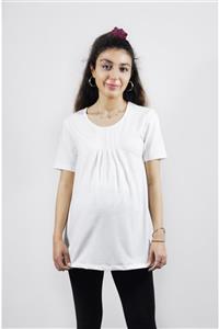 MERLİYN GİYİM Merliyn Önü Pileli Yuvarlak Yaka Hamile Tshirt Mr-12