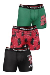 rockhard Erkek Yılbaşı Özel Kırmızı Siyah Yeşil Boxer 3'lü Paket 7003-y1