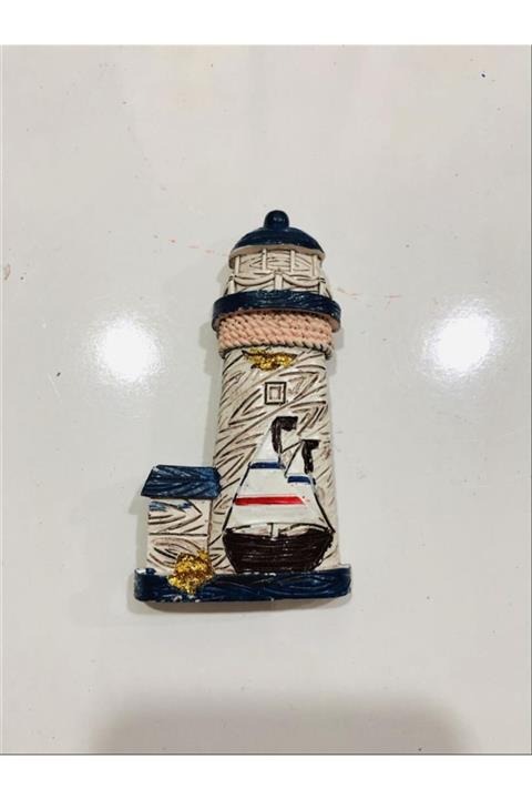 KARDEŞLER BONCUK HEDİYELİK EŞYA Kardeşler Polyester Mıknatıslı Buz Dolabı Süsü Magnet Marin Fenerli Gemi 4 Adettir
