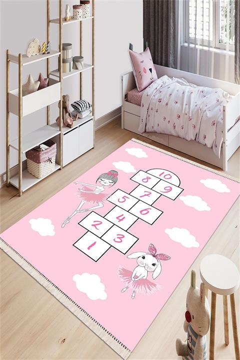 Modern home Balerin Kızlı Oyun Halısı Pembe Çocuk Halısı Kolay Temizlenebilen Deri Kaymaz Tabanlı Halı