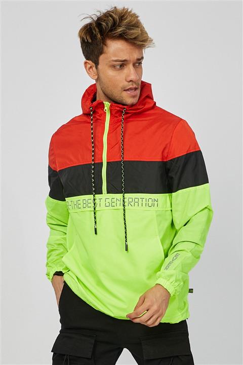 Denim Republic Erkek Neon Yeşil Kanguru Cepli Kapüşonlu Yağmurluk