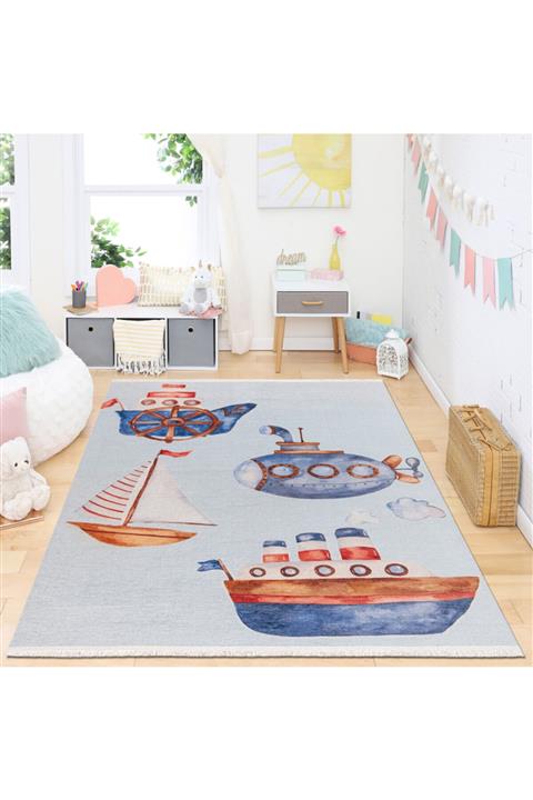 Festival Halı Albika Home Colorful 0719a Mavi Dijital Baskı Kilim Yıkanabilir Çocuk Halısı