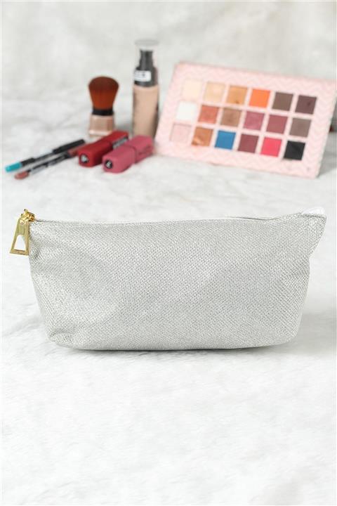 Bir Dolu Çeşit Gümüş Simli Makyaj Çantası