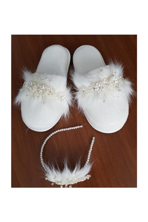 Effort Pijama EKristal Taşlı Lüx Lohusa Terlik Taç