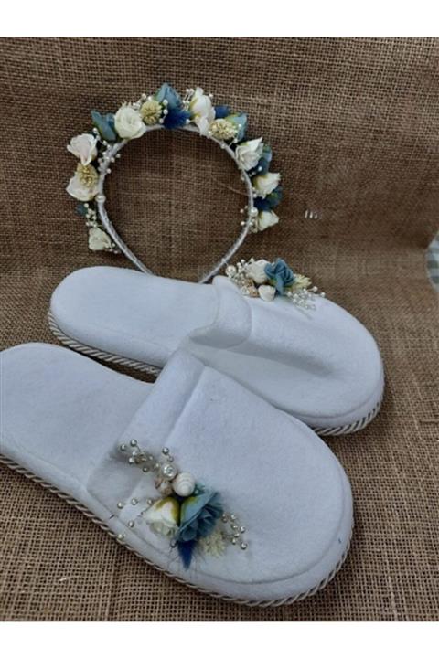 pink fiyonk Terlik ve Taç Lohusa Seti