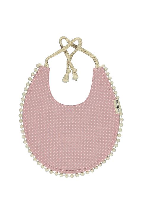 Miniyoki Rosy Pembe Mama Önlüğü, %100 Pamuk, Polka Dot Desenli, Ponpon Şeritli