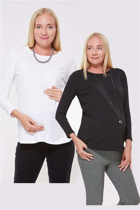 Motherway Kadın Siyah Beyaz Hamile Tshirt