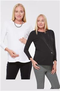 Motherway Kadın Siyah Beyaz Hamile Tshirt