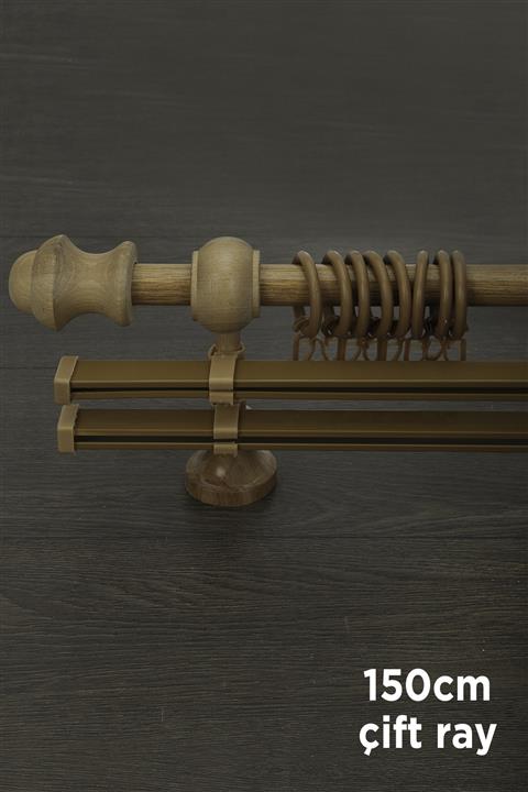 wenthi Meşe Ahşap Rustik Çift Raylı Perde Askısı Venti 150 Cm