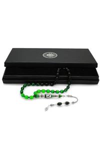 CO Cadeaux 925 Ayar Gümüş Nakkaş Imameli Beşiktaş Logolu Süzme Yeşil-siyah Ateş Kehribar Tesbih