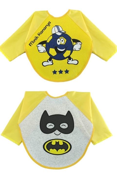 Belinay Unisex Sarı Minik Kanarya Ve Batman Figürlü Kollu Mama Önlüğü