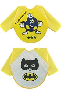 Belinay Unisex Sarı Minik Kanarya Ve Batman Figürlü Kollu Mama Önlüğü