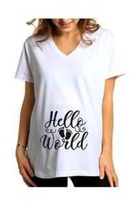 venüsdijital Hello World Baskılı Hamile Tişörtü