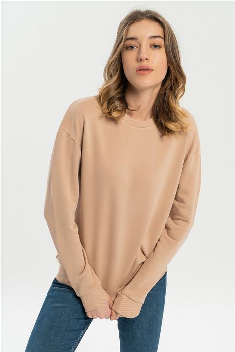 CROSS JEANS Bej Bisiklet Yaka Kadın Sweatshirt