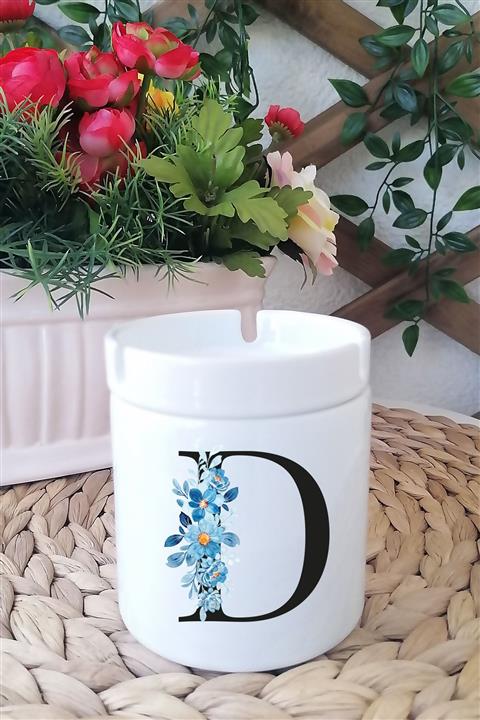 Kreatölye D Harfi Baskılı Beyaz Seramik Kokusuz Küllük Kül Tablası M07