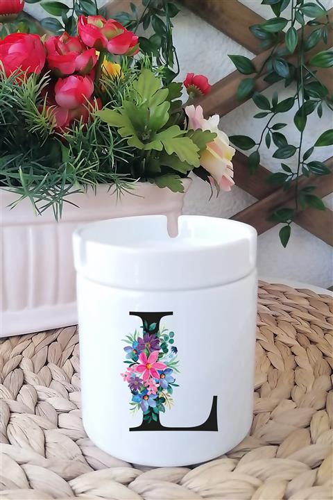 Kreatölye L Harfi Baskılı Beyaz Seramik Kokusuz Küllük Kül Tablası M09