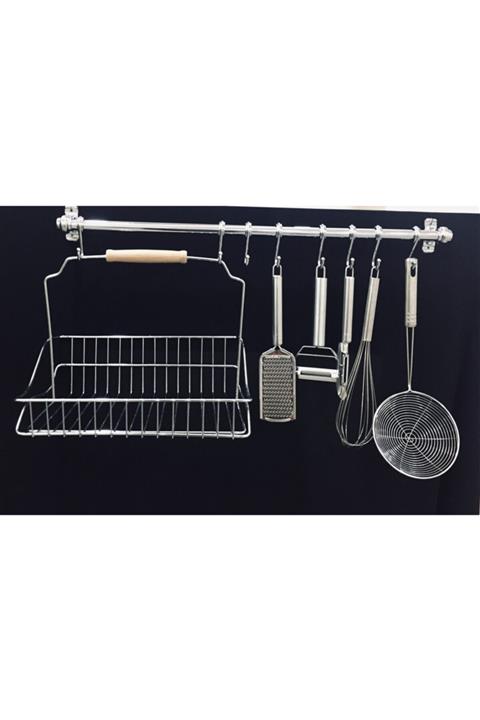 Sas Krom Ferforje Askılı Sepet Baharatlık Sepeti, Kancalı Duvar Rayı