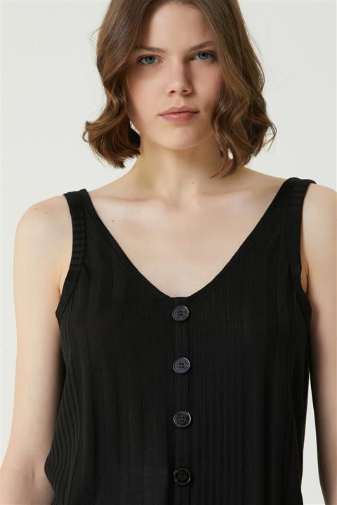 Network Kadın Slim Fit Siyah V Yaka Kolsuz T-shirt 1078482