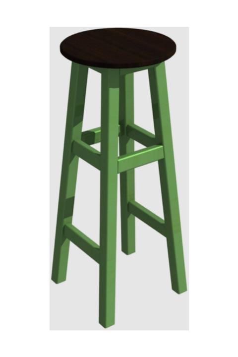 Arbre Bar Taburesi, Yeşil Iskelet , 80cm Yükseklik / Siyah Tabla
