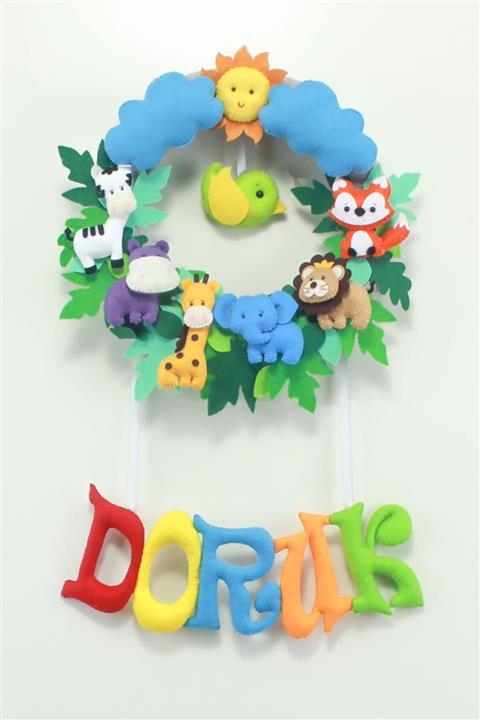 Renkli Hayallerim Doruk Isimli Safari Bebek Odası Kapı Süsü