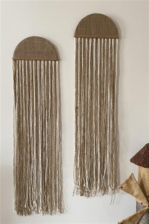 DeepB Makrome Duvar Dekoru - Mdf Ve Makrome Duvar Süsü - 2 Adet - Jüt Duvar Dekoru