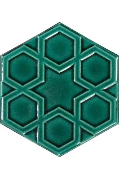 Armada Çini 15x17 Cm Rölyefli Yıldız Yeşil Altıgen Çini Karo