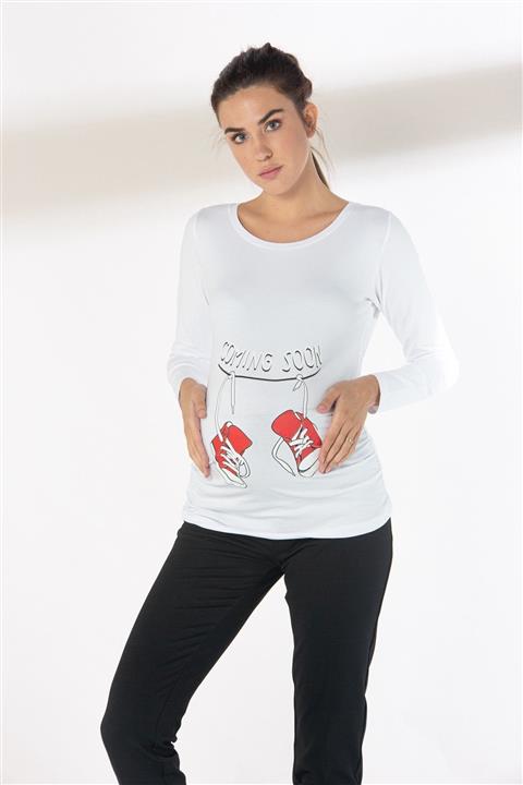 JammyMom Coming Soon Hamile T-shirt Beyaz