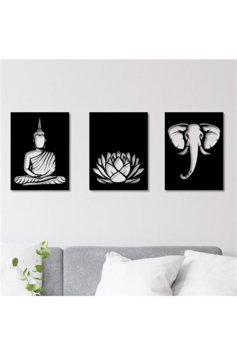 TOPRAK LAZER KESİM Lotus Buda Fil Tablo Yoga Temalı Dekoratif Tablo Mandala Tablo