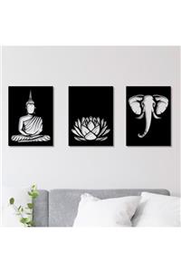 TOPRAK LAZER KESİM Lotus Buda Fil Tablo Yoga Temalı Dekoratif Tablo Mandala Tablo