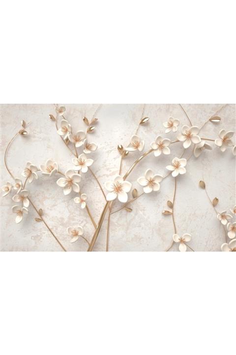 Decoratica 3 Boyutlu Krem Çiçek Desenli Duvar Kağıdı