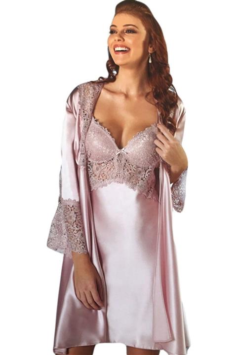 Pierre Cardin 6lı Kaplı Midi Gecelik Sabahlık Set 6625 Ekru