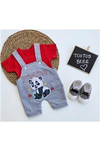 TOSTOS BEBE Bebek Salopet Panda Baskılı Kırmızı